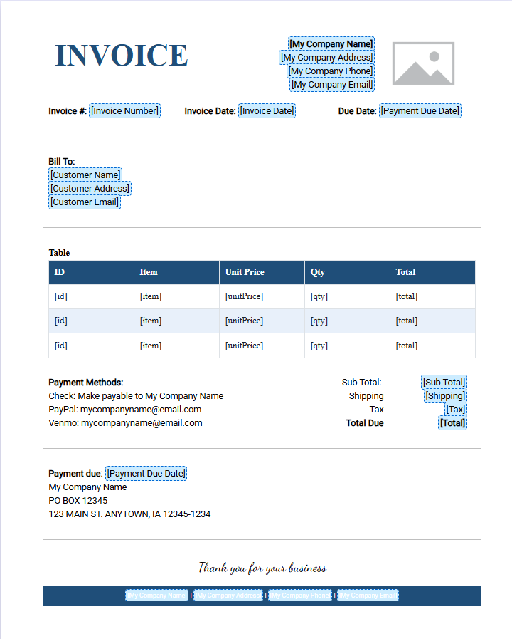 Image of an invoice template